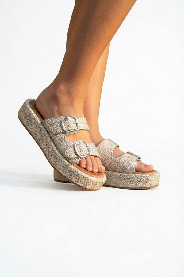 Vera Diamond Pattern Platform Sandals - Silver_wb
