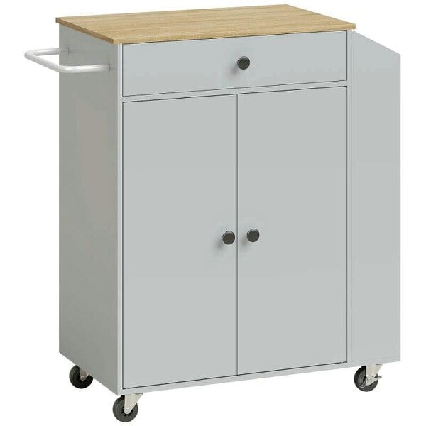 Rolling Kitchen Island with 3-Tier Spice Rack, Kitchen Storage Cart with Drawer and Towel Rack, Light Blue