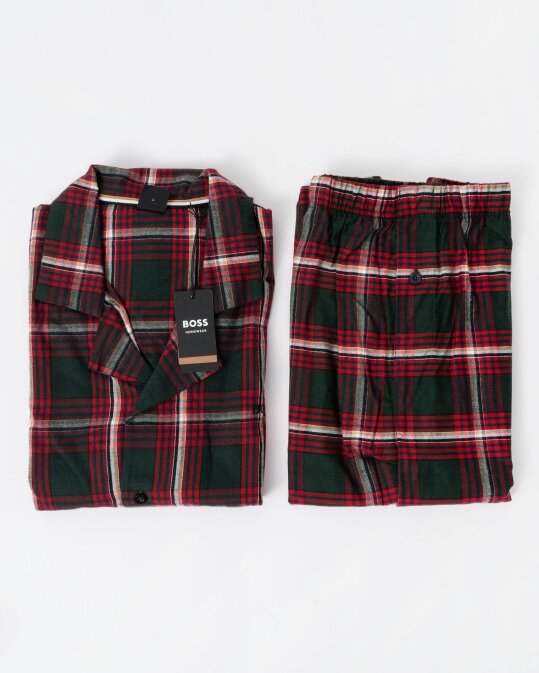 BOSS Orange Holiday Mens Long Pyjama Set with Button Shirt Top - Open Red 645