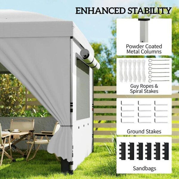 3 x 6 m Pop Up Canopy with UV50+ Protection Garden Gazebo with 6 Sidewalls, White