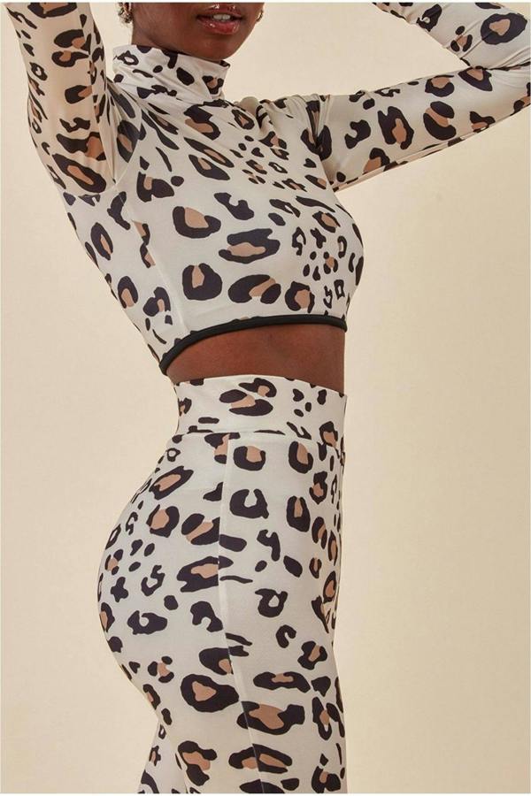Leopard Print Crop Top&legging Lounge Set - Brown TS6