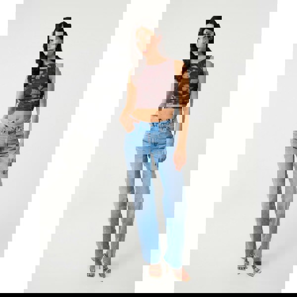 Pink Vanilla Floral Mesh Ruched Side Top