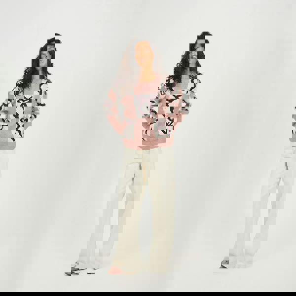 Brave Soul Pink Bow Jacquard Knit Jumper - Pink Image 3