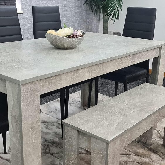 Kosy Koala Modern Grey Dining Table Set with 4 Black Chairs And 1 Bench ? Dining Room Furniture