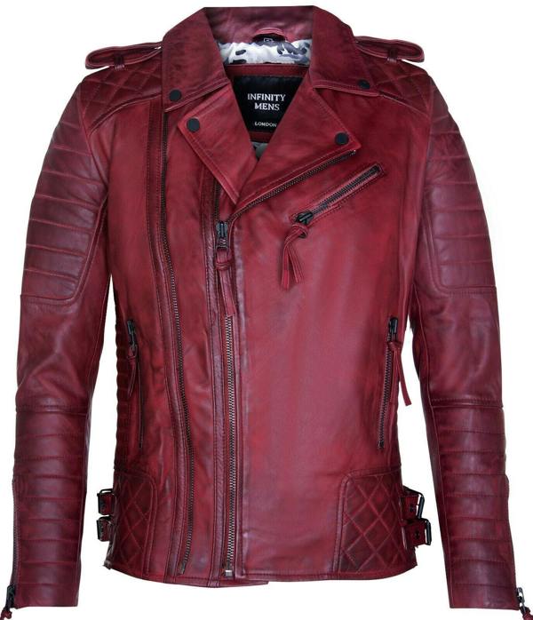 Infinity Leather Mens Slim-Fit Double Zip Brando Leather Biker Jacket-Cairo