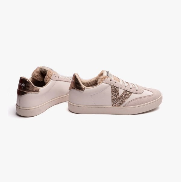 Victoria BERLIN FAUX LEATHER & SHEARLING CYCLIST Womens Trainers Hielo