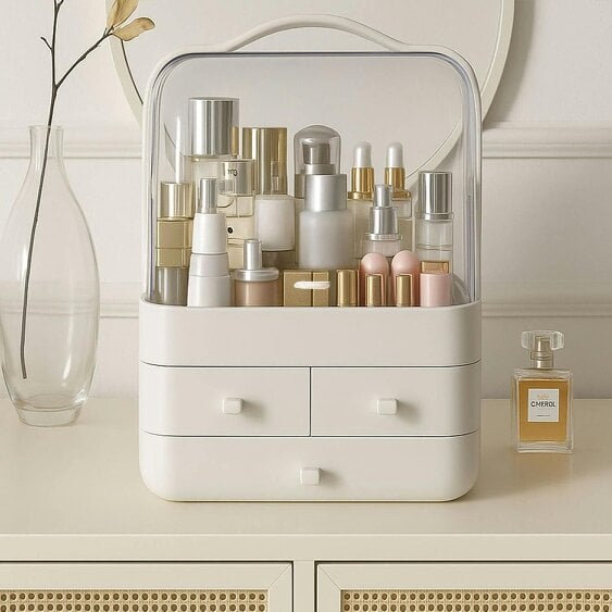 Neo White Acrylic Makeup Storage Organiser with Lid & Drawers