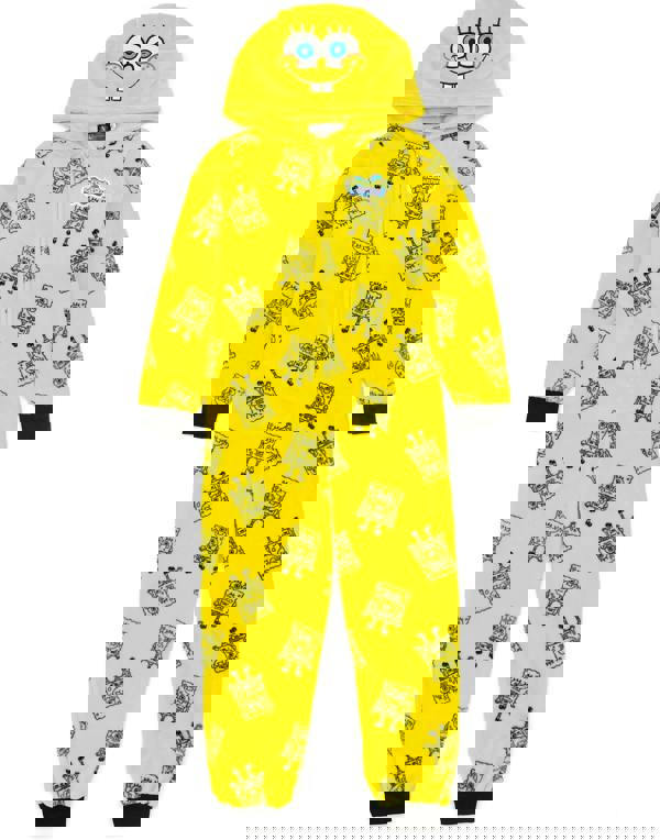 SpongeBob SquarePants Unisex Kids Yellow Novelty 3D Character Hood With All-Over Print Body Onesie