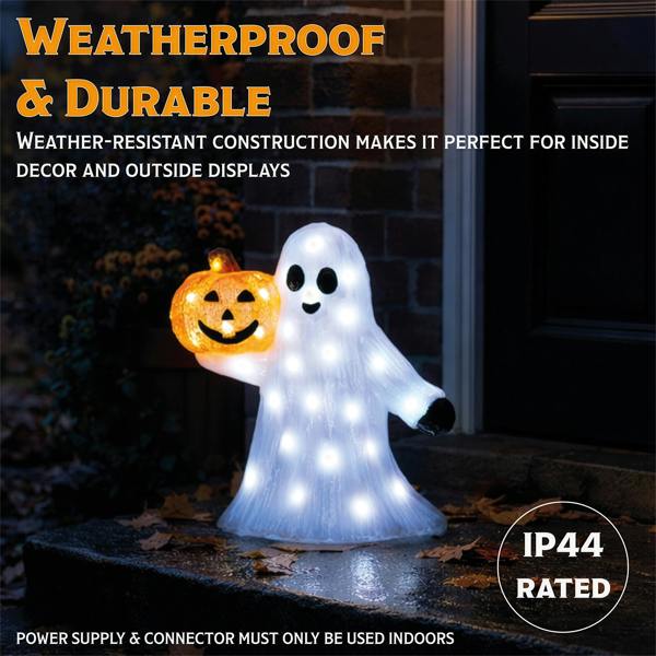 Fxlab 50L White LED Pumpkin & Ghost Halloween Outdoor Decoration with 5m Cable, Timer & IP20 Transformer, 28x12.5x29.5cm