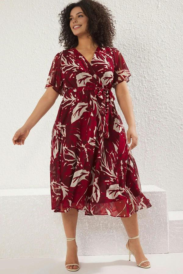 WOVCOR Patterned Chiffon Wrap Dress