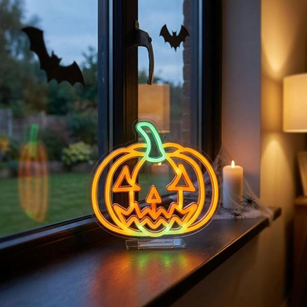 Garden Greatness Halloween Pumpkin Neon Light On Stand Statement Light