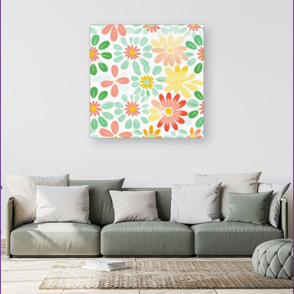 Warren Reed Green and Yellow Flowers Canvas