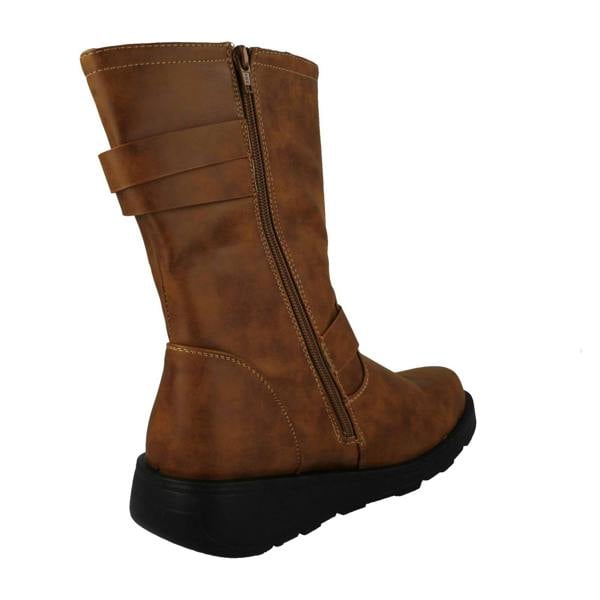 Spot On Ladies Spot On Buckle Detailed Wide Fit Mid-Calf  Boots F51200
