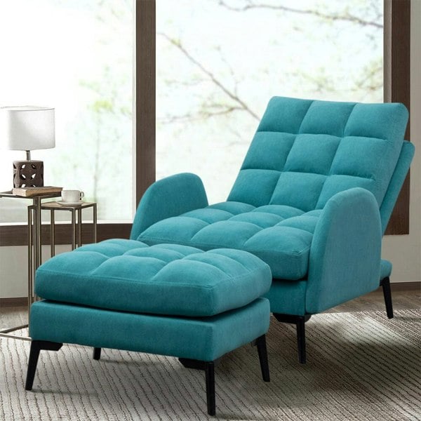 Modern Velvet Upholstered Recliner and Ottoman Set Recliners Living and Home Green