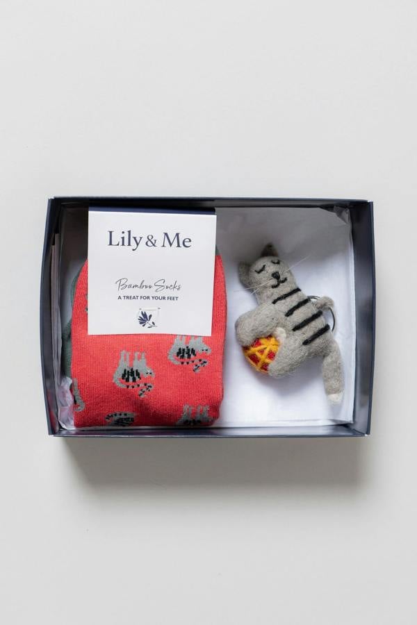 Lily & Me Claudia Cat Trainer Socks and Keyring Giftbox