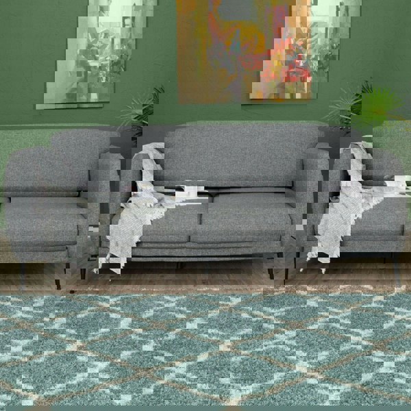 Moroccan Design Thick Shaggy Area Rugs Duck Egg Blue