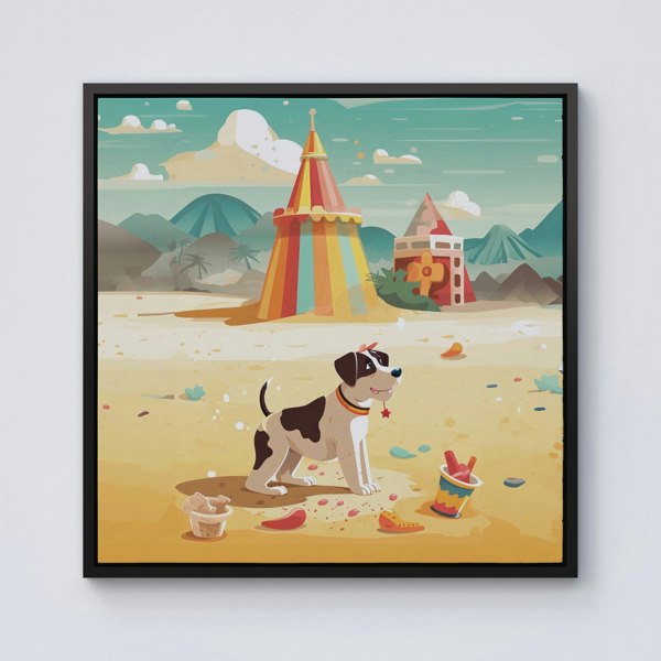 Warren Reed Doggy On A Beach Holiday Framed Canvas