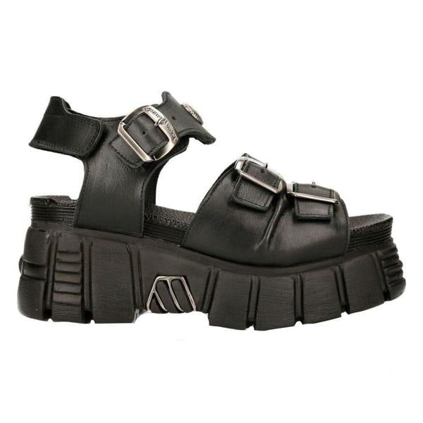 New Rock Unisex Metallic Black Punk Sandal Boots- M-BIOS101-C2