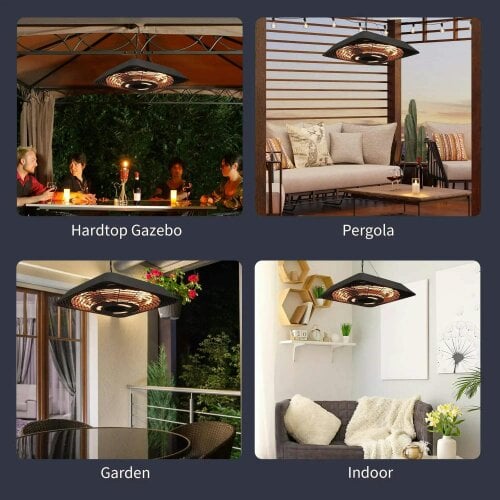 Bobobiy 2000W Electric Hanging Patio Heater Ceiling Mounted Halogen Heating Indoor Outdoor with Remote Control Aluminium