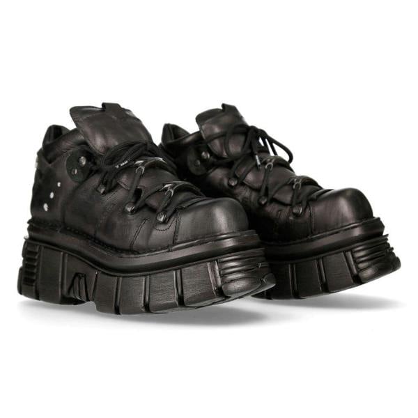 NEW ROCK 106N-S52 TOWER SHOES Metallic Black Leather Biker Punk Gothic Boots