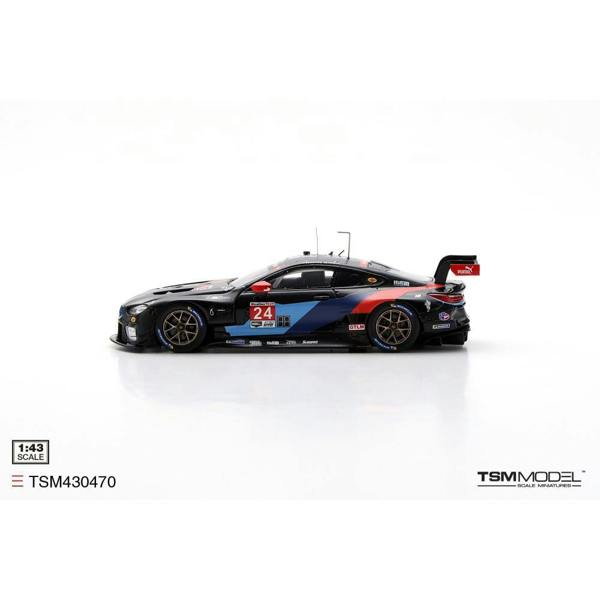 a black race car with blue and red stripes