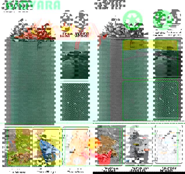 deAO Toys 2 x 500L Garden Waste Bags Waterproof Heavy Duty, Waterproof, Foldable, Reusable Garden Waste Bags