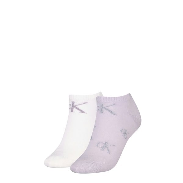 Calvin Klein 2 Pack Trainer Womens Ankle Socks Lilac/White
