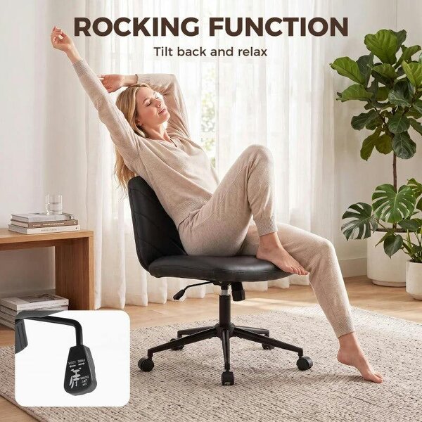Home Office Desk Chair Height Adjustable Swivel Chair Cross Legged Wide Seat Swivel Wheels Black