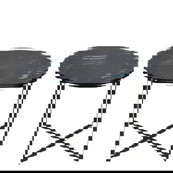 Furniture To Go Alisma Round Coffee Table with Black Marble Effect Glass Top & Black Legs