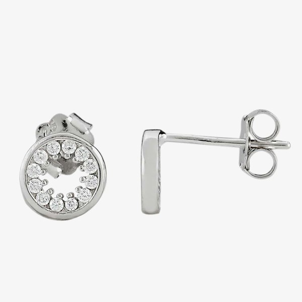 T. H. Baker Silver Cubic Zirconia Halo Pendant and Studs Set SET14439