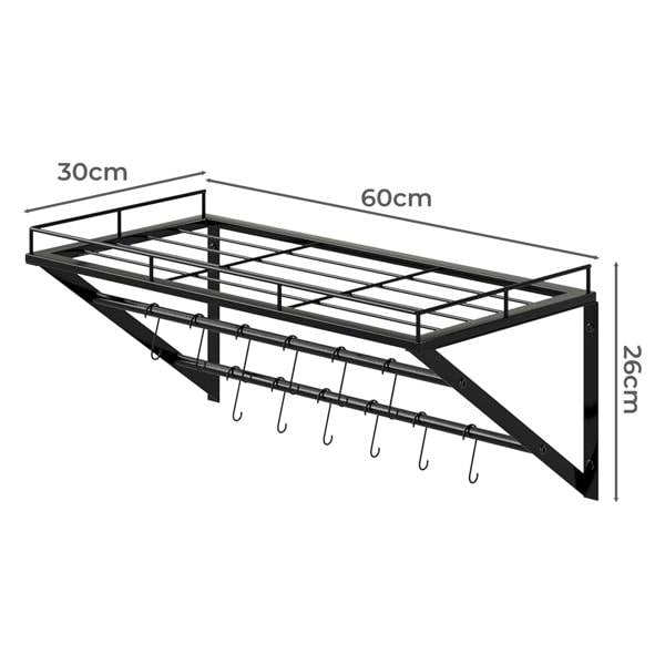 Toque Wall Mounted Pot Pan Rack Multipurpose Utensil Rail Holder Shelf 12 Hooks