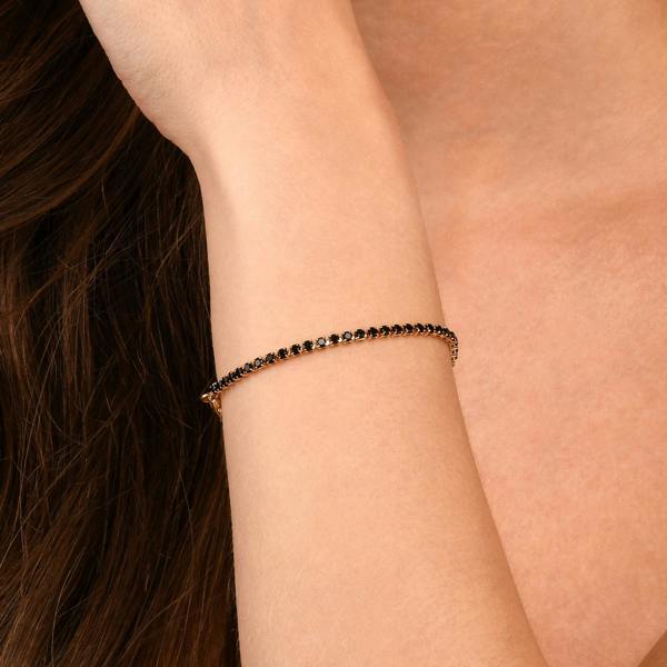 Zavana Dainty 2.5 mm Black Gold Tennis Bracelet with Black Cubic Zirconia Stones for Women
