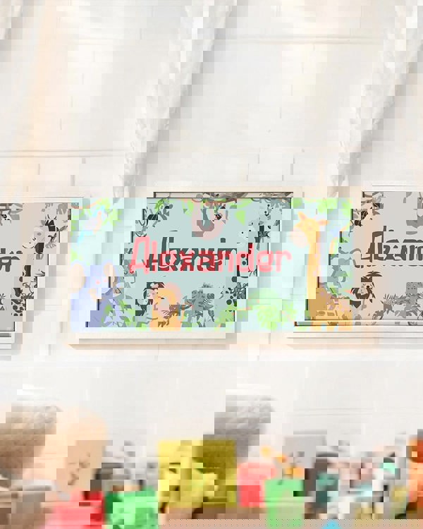 Personalised Jungle Nursery Wall Art, Framed Safari Print for Kids