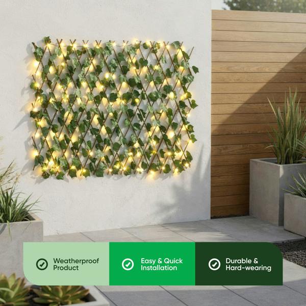 Gardenwize Solar Garden Trellis – Expandable Ivy Trellis with 100 LED Lights