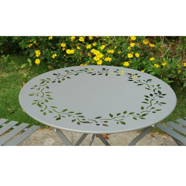 Gr8 Garden 3 Piece Grey Metal Garden Bistro Set with Leaf Design
