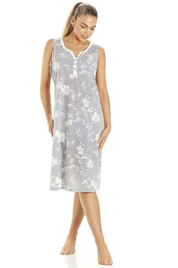 Womens Lightweight White Floral Sleeveless Nightdress