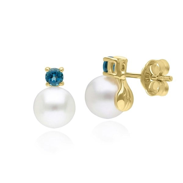 135E1817019 Modern Pearl & Topaz Stud Earrings in 9ct Yellow Gold 3