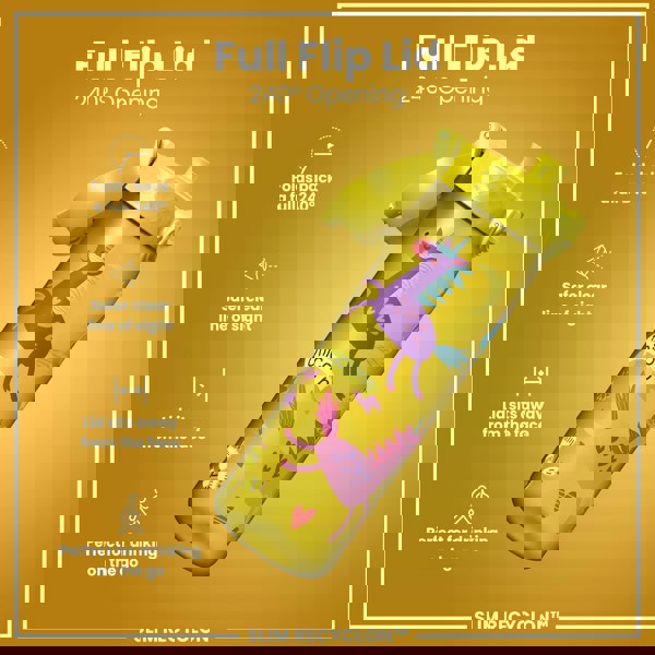 ION8 Leak Proof Slim Water Bottle, Recyclon, Yellow Unicorns, 500ml (18oz)