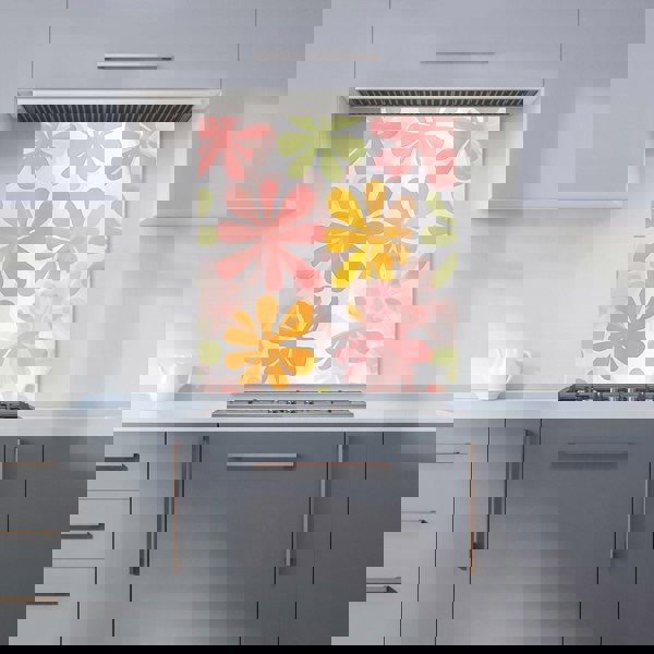 Warren Reed - Designer Yellow And Pink Flowers Kitchen Splashback