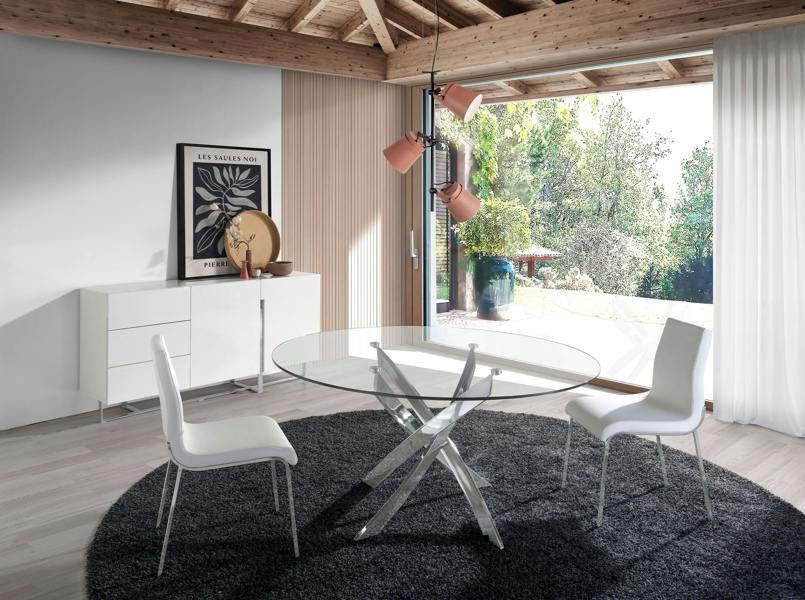 Angel Cerdá Round tempered glass and chrome-plated steel dining table 1061