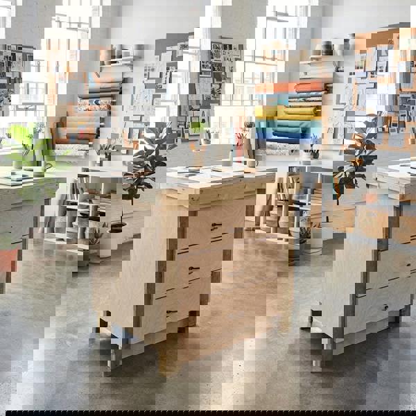 Wooden eucalyptus Top Workbench – Sturdy Tool Cabinet with Multiple Drawers for Organized Storage, Ideal for Dry Indoor Spaces Such as Garages, Workshops, and Studios