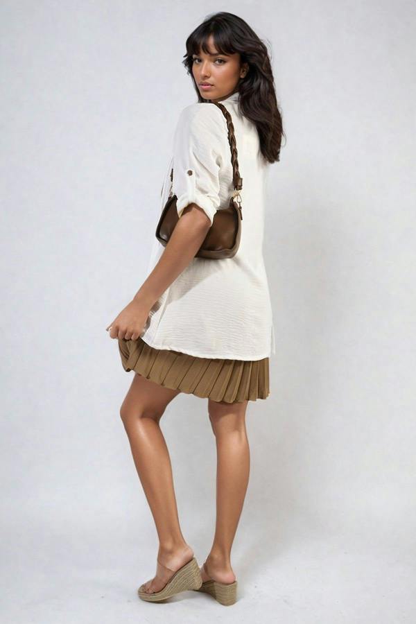 Vivian Open Front Roll Up Sleeve Cardigan - White