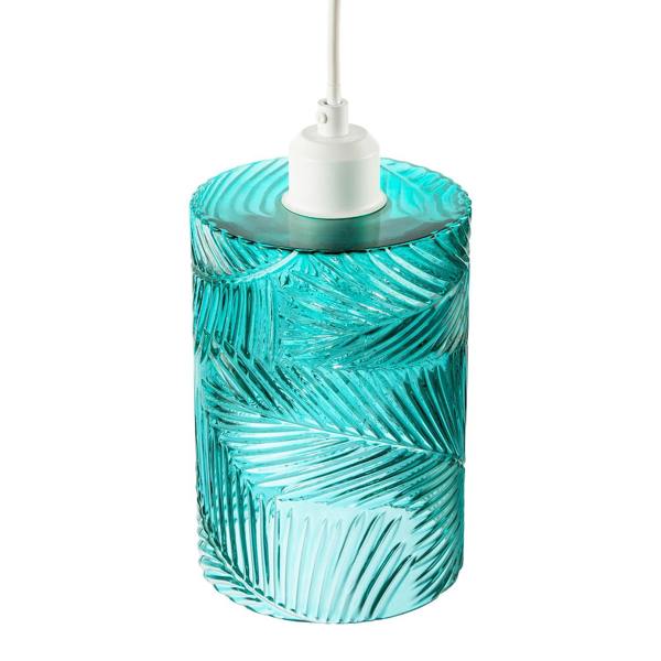 Modern Teal Embossed Glass Pendant Shade with Pressed Leaf Pattern Image 3