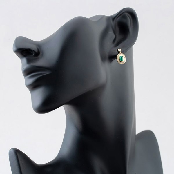 T. H. Baker 18ct Yellow Gold Emerald Cut Emerald & Brilliant Cut Diamond Dropper Earrings LG327/EA-PR(EM)