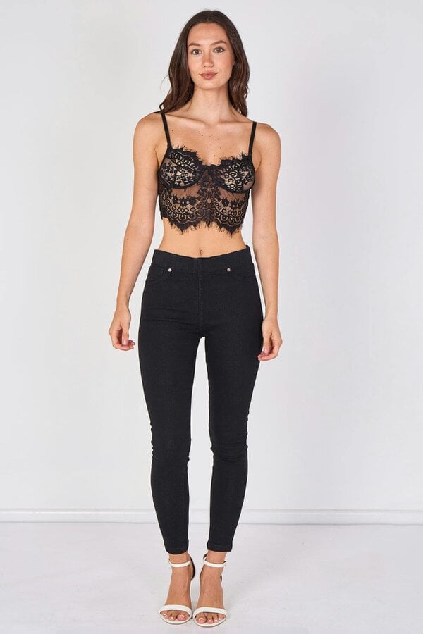 Elaina Fashion Sheer Lace Eyelash Trim Bralette