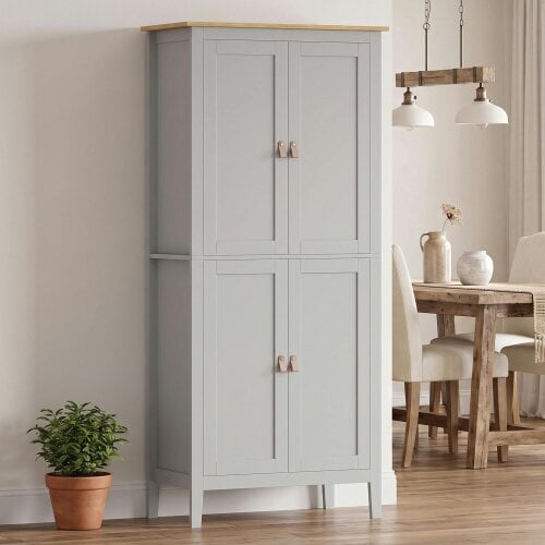 HOMCOM 176.5 cm Tall Freestanding Pantry Storage Cabinet with 4 Doors Grey