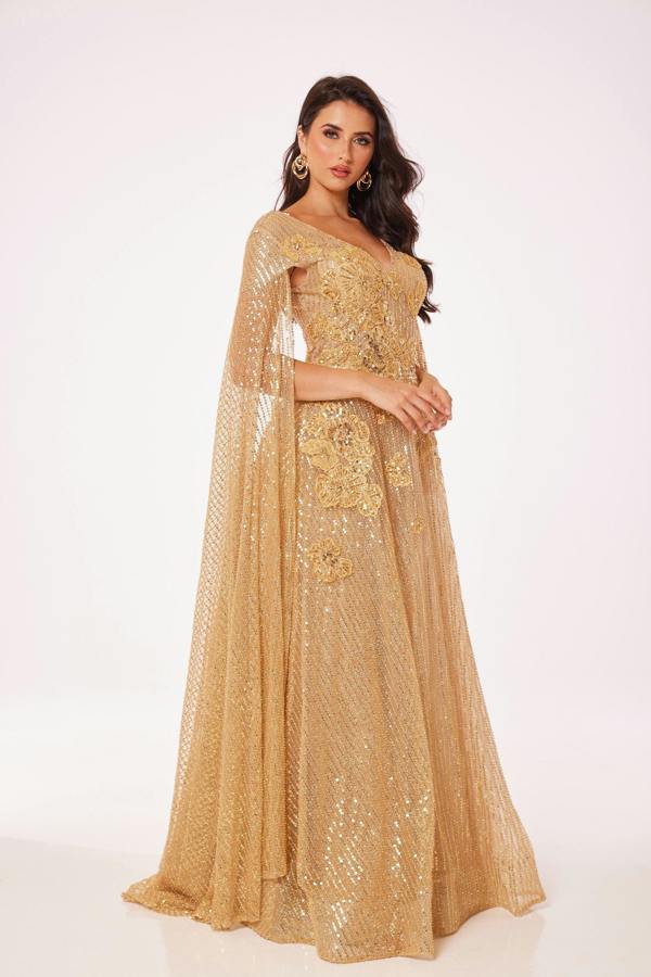 LuvForever Gold Drape Sleeve Maxi Dress