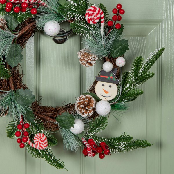 Samuel Alexander 40cm Candy Swirls Christmas Wreath with Pinecones Red Berries and Candy Canes