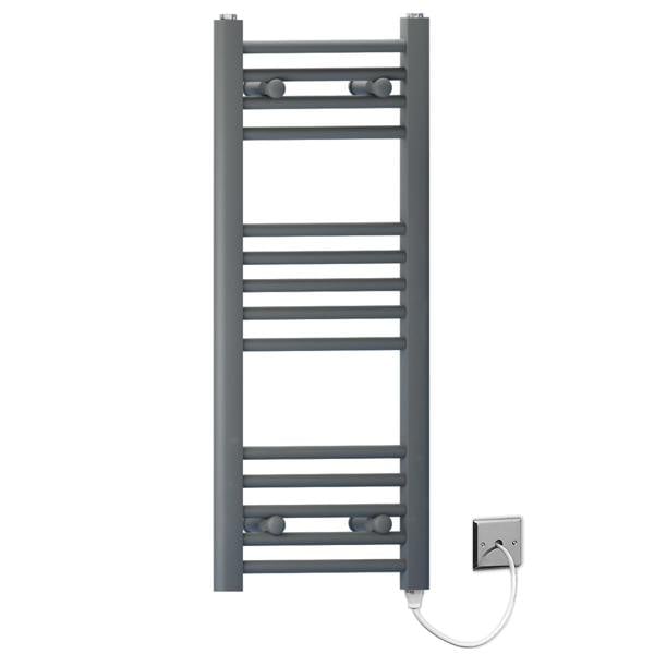MYHOMEWARE 400mm x 800mm Anthracite Grey Flat Electric Pre-Filled Heated Towel Rail Radiator For Bathroom Designer Standard Element