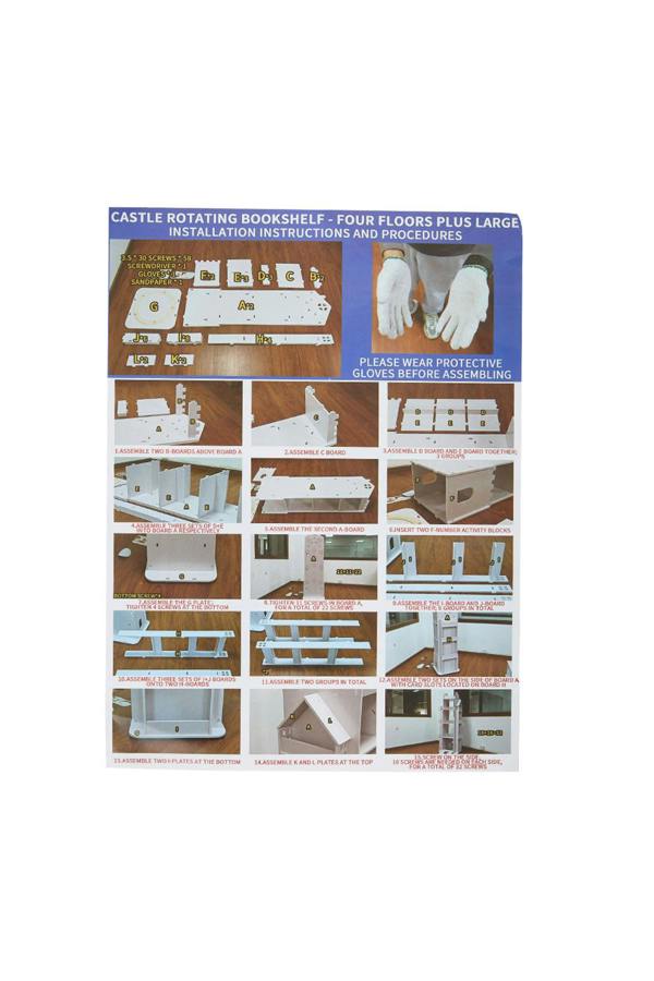 Living and Home 4-Tier Castle Rotating Bookshelf Storage Rack Organiser